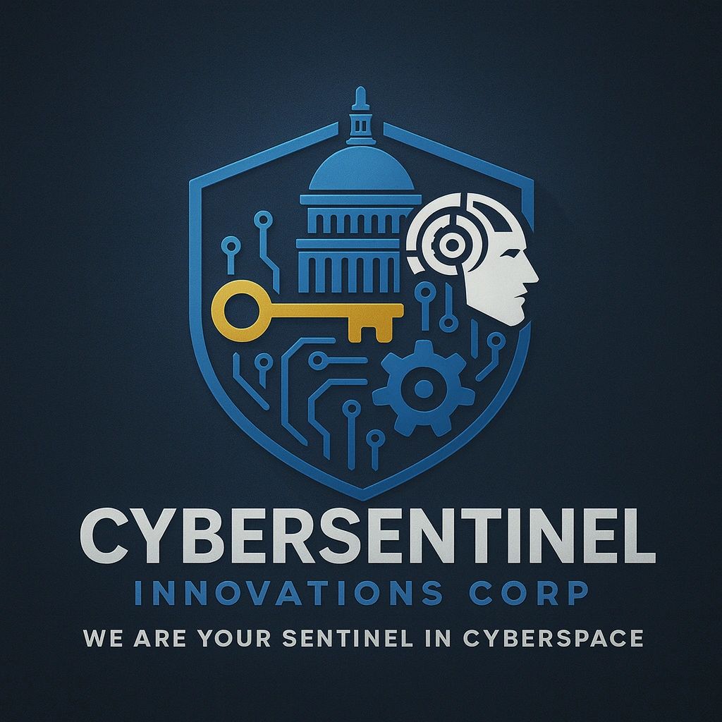 Cybersecurity logo with key and circuit design.