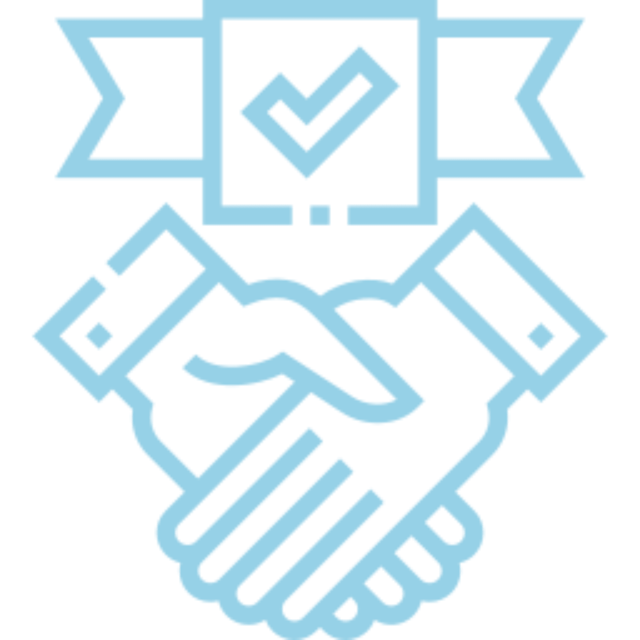 Handshake with checkmark icon in blue.