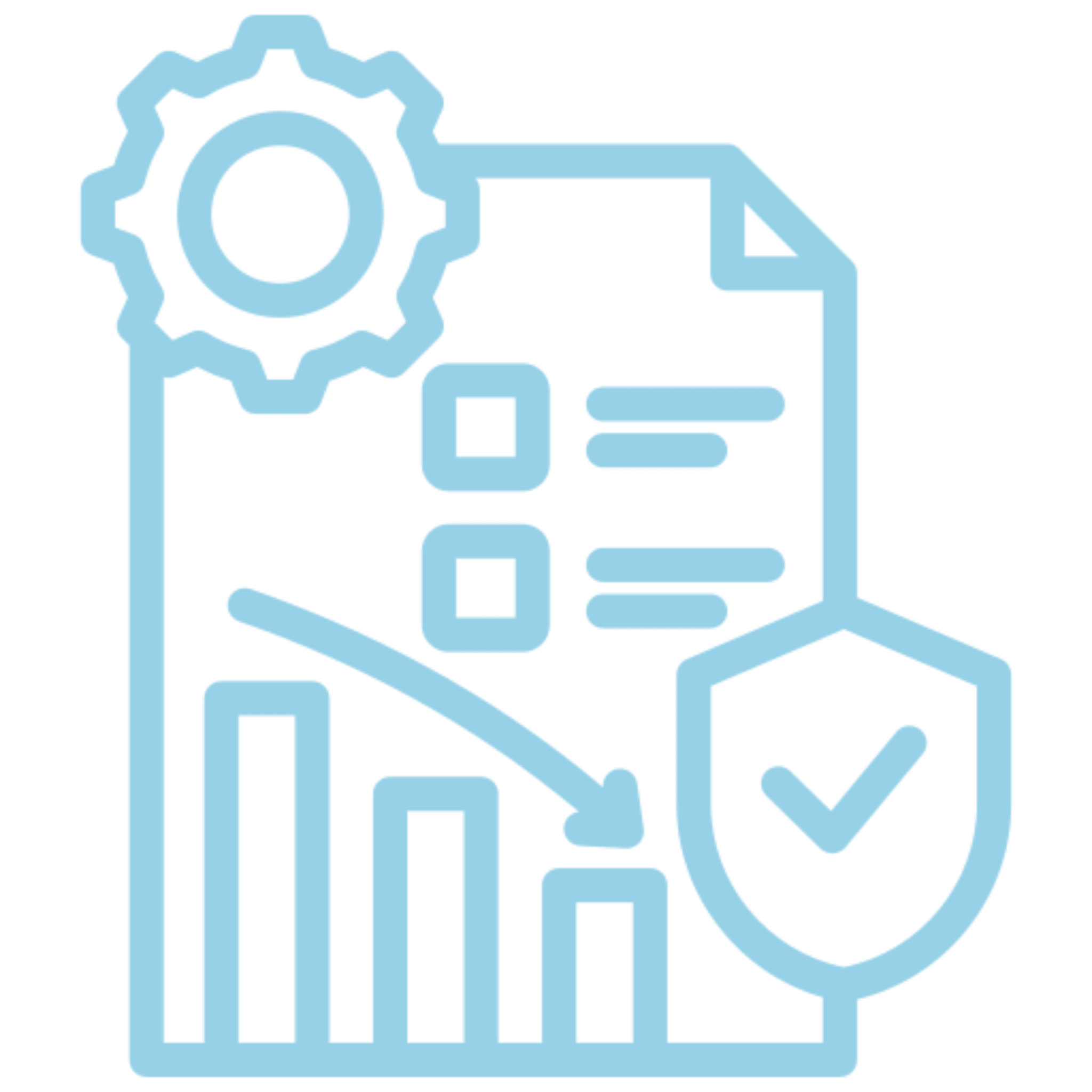 Analytics document with gear and shield icon.