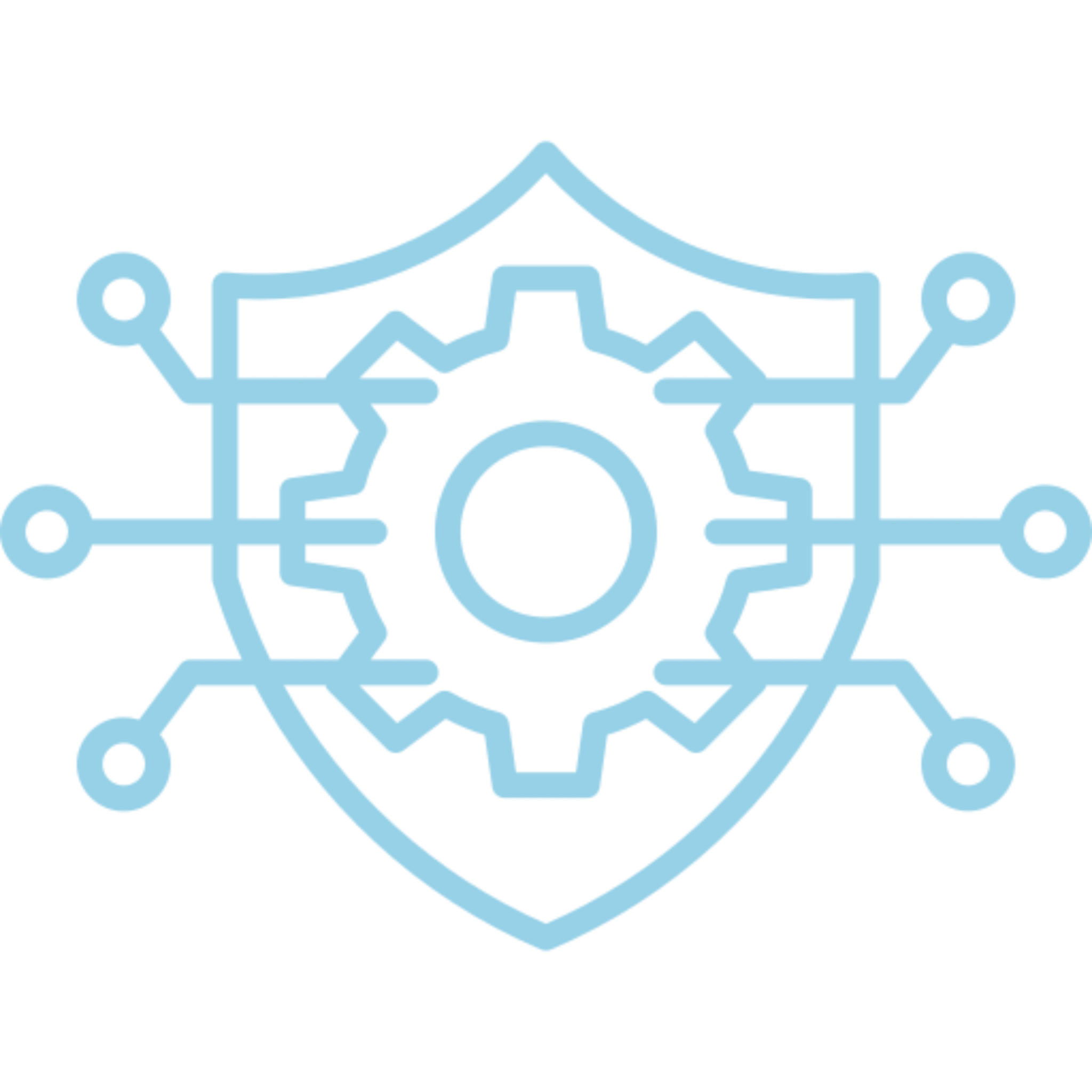 Shield with gear and network connections icon.